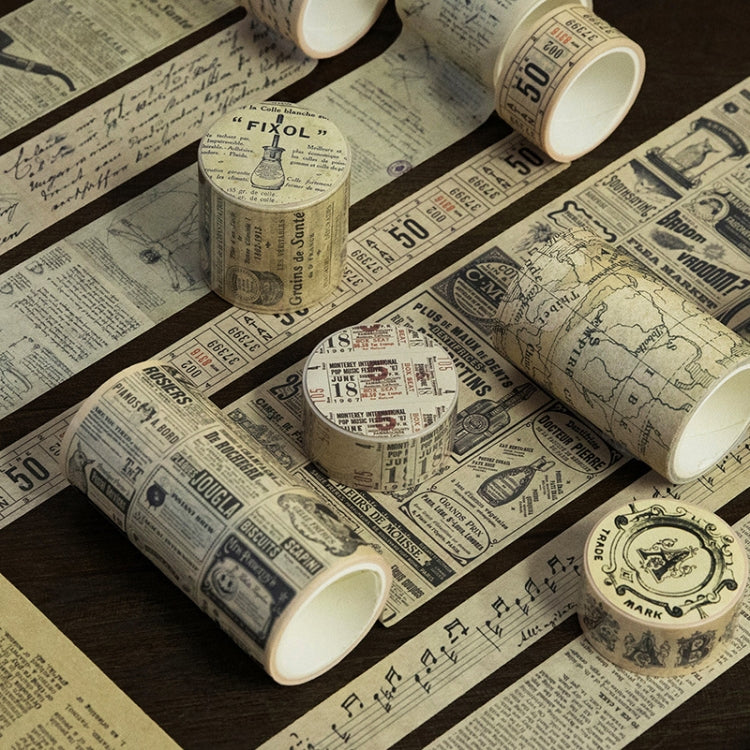 Retro Washi Tape compatible with Journal Scrapbooking Diary Planners, Color: Newspaper Material, Written Notes