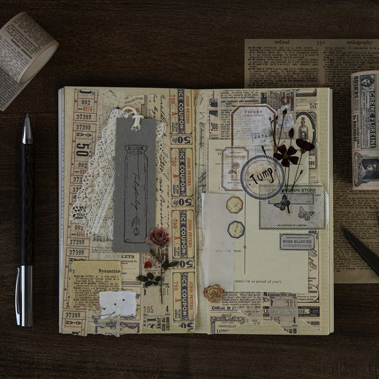 Retro Washi Tape compatible with Journal Scrapbooking Diary Planners, Color: Newspaper Material, Written Notes
