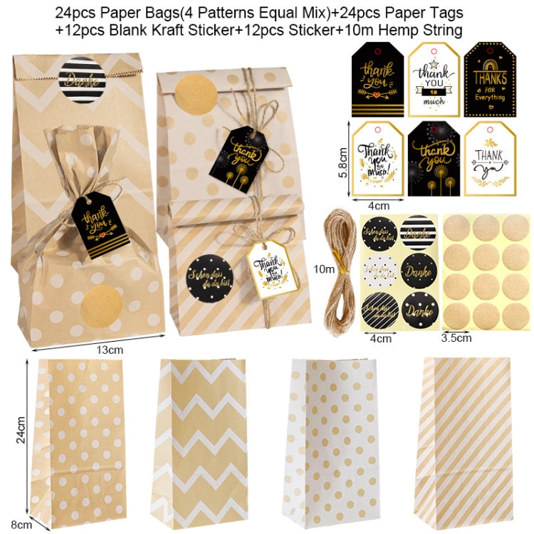 24 In 1 Point Striped Cowhide Paper Bag Retro Thanks Gift Bag Party Bakery Biscuits Candy Bag, 24 In 1 Style 1