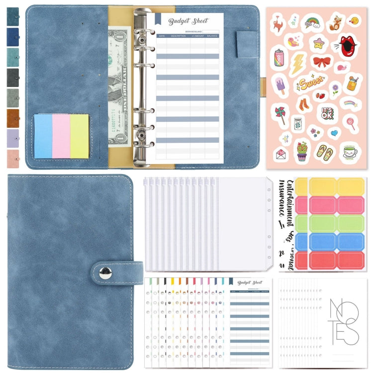 H666 A6 Loose-leaf Binder Cash Budget Handbook Vintage PU Leather Notebook with Window, H666 Denim Blue