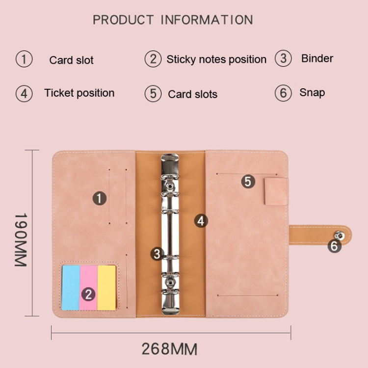 H666 A6 Loose-leaf Binder Cash Budget Handbook Vintage PU Leather Notebook with Window, H666 Pink