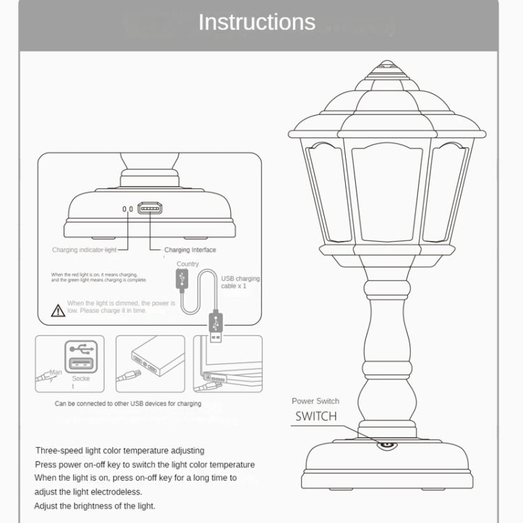 GIVELONG Retro Table Lamp USB Charging Small Night Light, Style:, 322-2 Yellow