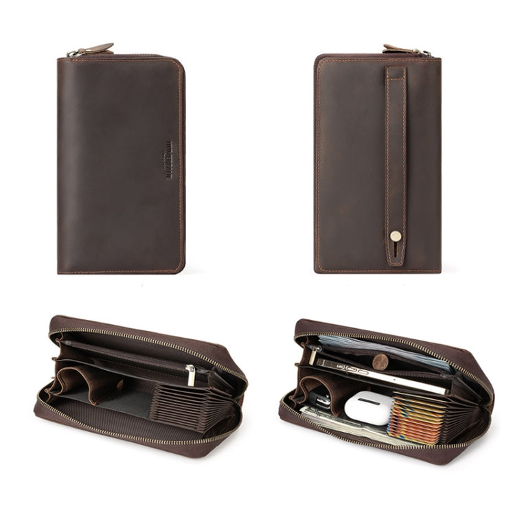 HUMERPAUL RFID Retro Zipper Multi -Card Leather Men Long Wallet Handbag
