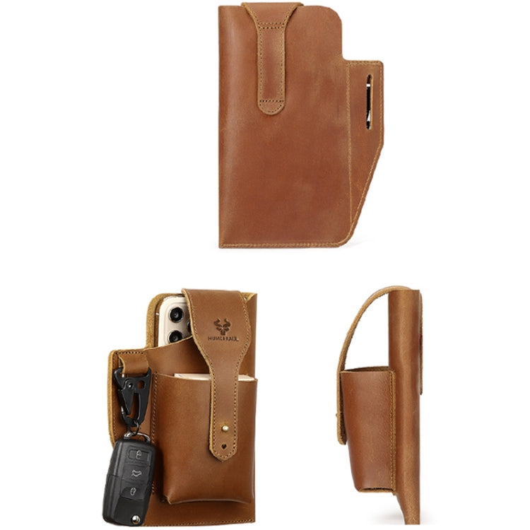 HUMERPAUL Retro Keychain Wears Belt Leather Mobile Phone Bag Men Waist Bag, BP717 (Light Brown)