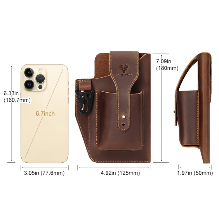 HUMERPAUL Retro Keychain Wears Belt Leather Mobile Phone Bag Men Waist Bag, BP717 (Coffee)