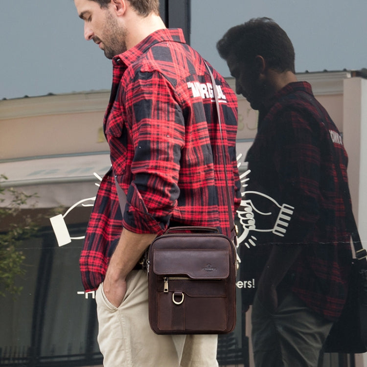 HUMERPAUL Men Leather Cross-Body Bag Shoulder Bag, MH577 (Brown)