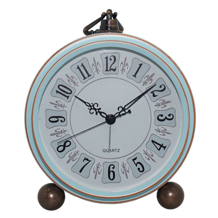 Retro Iron Alarm Clock Simple Desktop Quartz Clock, Light Blue
