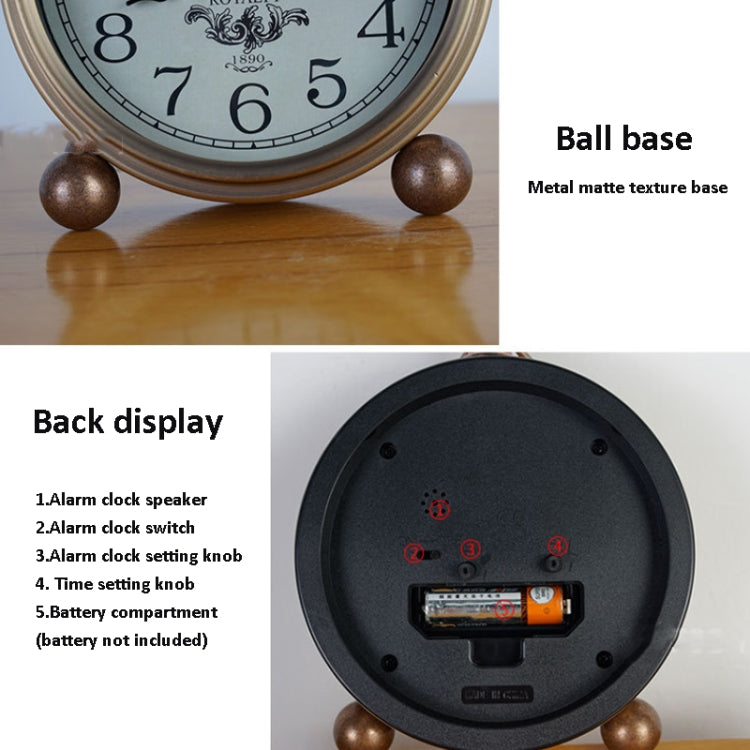 Retro Iron Alarm Clock Simple Desktop Quartz Clock, Black