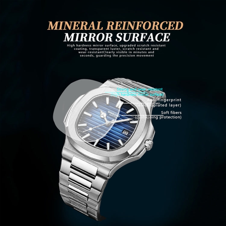 BINBOND B1885 30m Waterproof Retro Luminous Square Men Quartz Watch, Black Steel-Blue-White