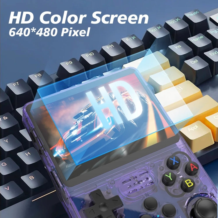 R36S Retro Handheld Game Console Linux System 3.5-Inch Screen Double TF Card Version, 128G Purple Transparent