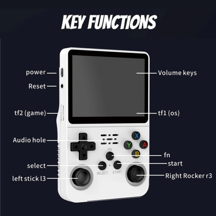 R36S Retro Handheld Game Console Linux System 3.5-Inch Screen Double TF Card Version, 128G White