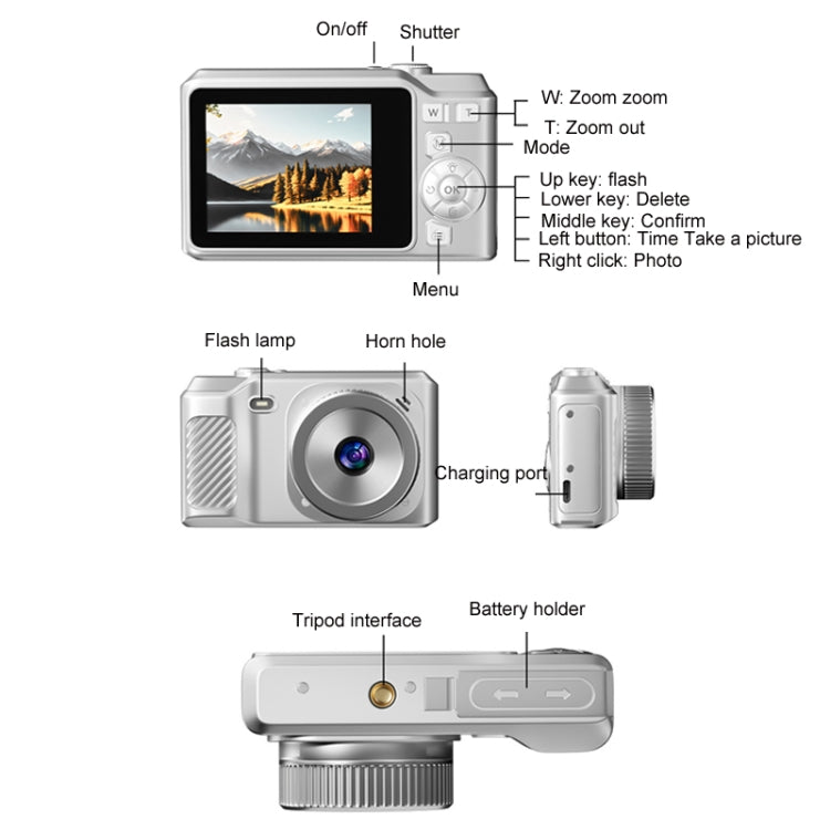 1080P HD Student Retro Digital Card Camera, White+32G