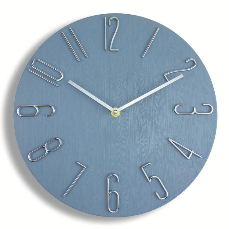 12 Inch Frameless Minimalist Wall Clock Silent Modern Quartz Clock compatible with Living Room, Bedroom, Kitchen, Blue Gray