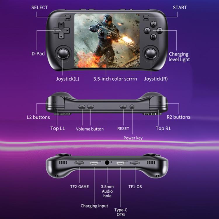 H36S 3.5 Inch IPS HD Screen Retro PSP Game Console Linux System GBA Handheld Video Game Console, 128G