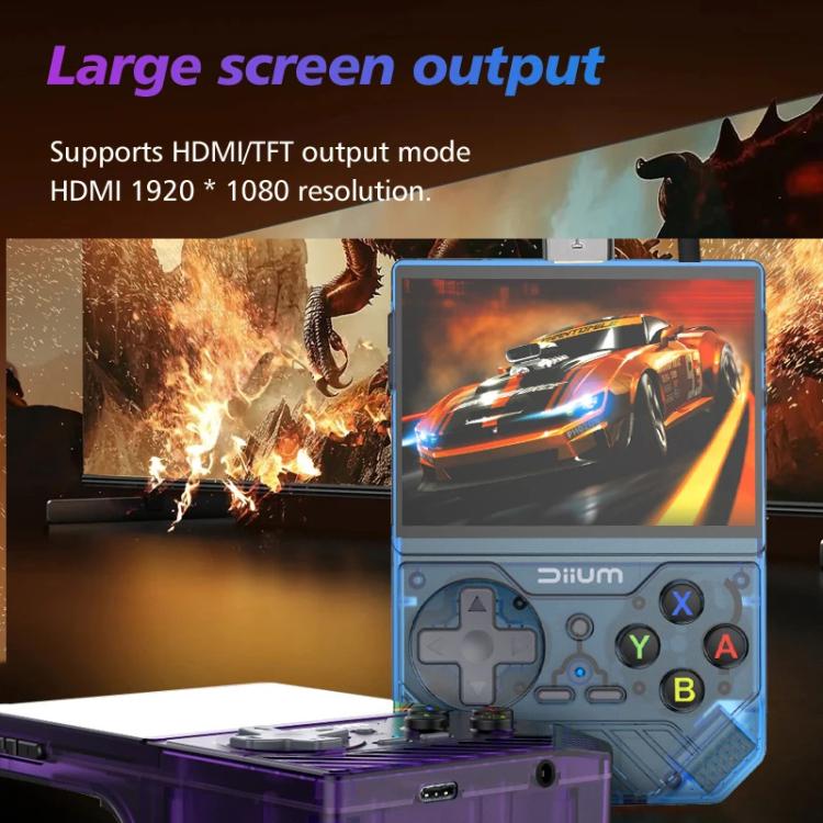D008 3.5-Inch HD Retro Handheld Game Console With ARM Cortex-A7 800MHz, 1GB RAM & HDMI Output, 128G Clear Blue