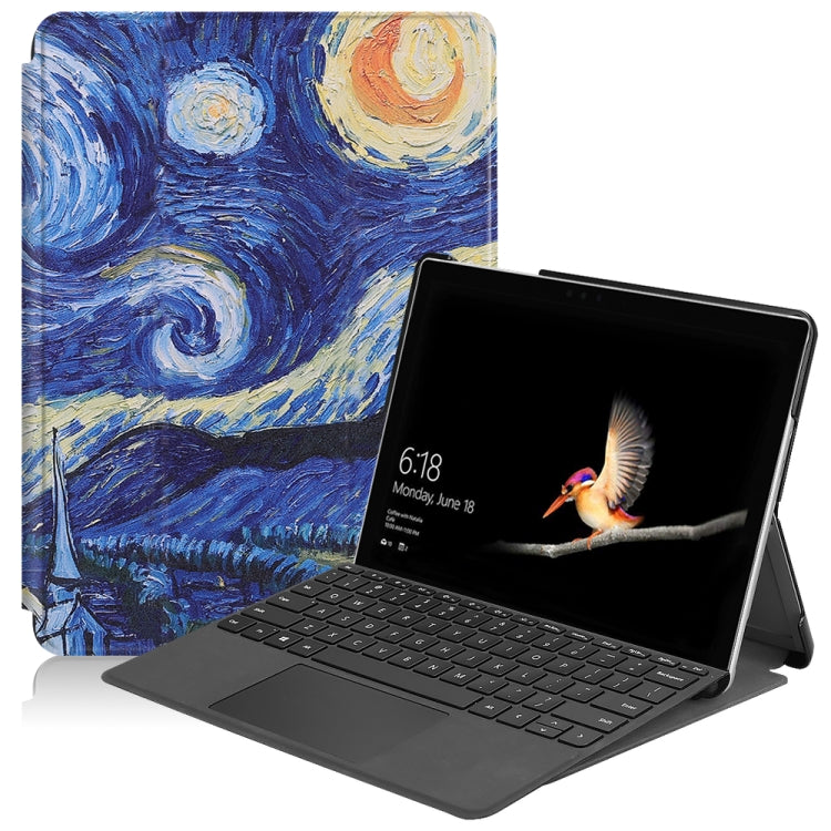 Retro Tower Pattern Colored Painted Horizontal Flip PU Leather Case for Microsoft Surface Go 10 inch, with Holder & Pen Slot