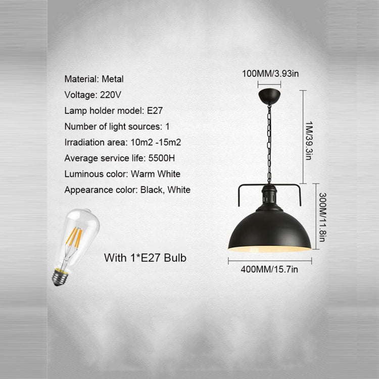 Retro Industrial Pendant Light Creative Single Head Iron Art Hanging Lamp E27 Bulb Perfect compatible with Kitchen Dining Room Bedroom Living Room, Cold White