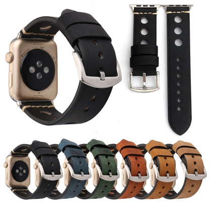 Compatible with Apple Watch Series 10 42mm / 9&8&7 41mm / SE 3&SE 2&6&SE&5&4 40mm / 3&2&1 38mm Retro Hole Genuine Leather Wrist Watch Band, Compatible with 38mm