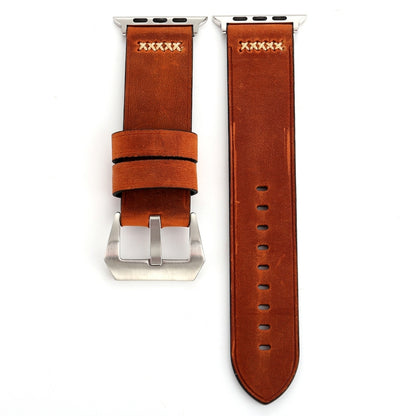 Compatible with Apple Watch Ultra 49mm&Watch Ultra 2 49mm / Series 10 46mm / 9&8&7 45mm / SE 3&SE 2&6&SE&5&4 44mm / 3&2&1 42mm Retro XX Line Pattern Genuine Leather Wrist Watch Band, Compatible with 42mm