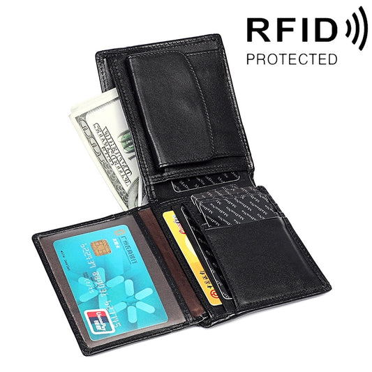 8020 Horizontal Retro Crazy Horse Texture Leather Anti-magnetic RFID Wallet Clutch Bag compatible with Men, with Card Slots, 8020 Black