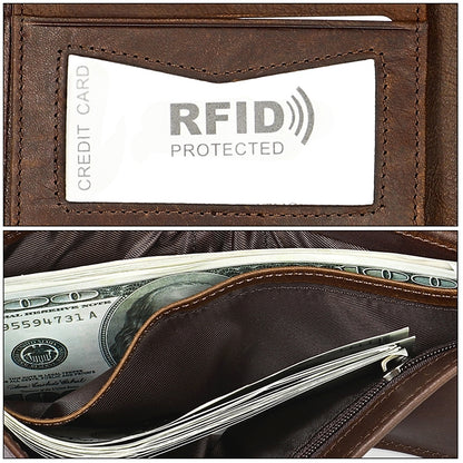 8020 Horizontal Retro Crazy Horse Texture Leather Anti-magnetic RFID Wallet Clutch Bag compatible with Men, with Card Slots, 8020 Black