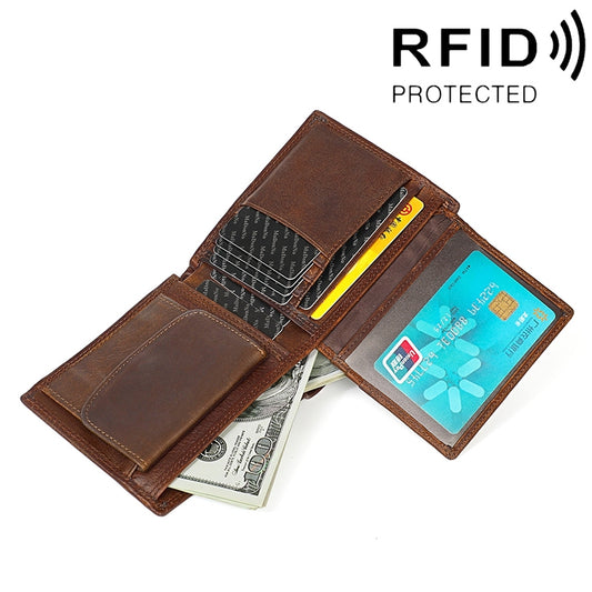 8020 Horizontal Retro Crazy Horse Texture Leather Anti-magnetic RFID Wallet Clutch Bag compatible with Men, with Card Slots, 8020 Coffee