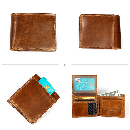 8020 Horizontal Retro Crazy Horse Texture Leather Anti-magnetic RFID Wallet Clutch Bag compatible with Men, with Card Slots, 8020 Yellowish-brown
