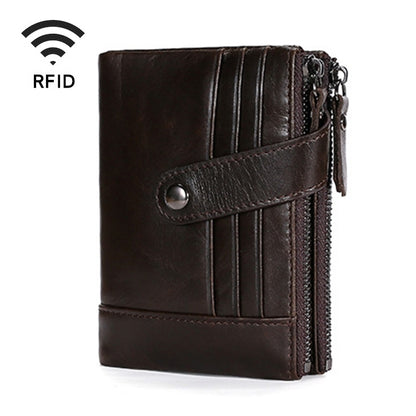 TP-196 Multi-functional Retro Cowhide Leather Multiple Card Slots Dual zipper RFID Wallet