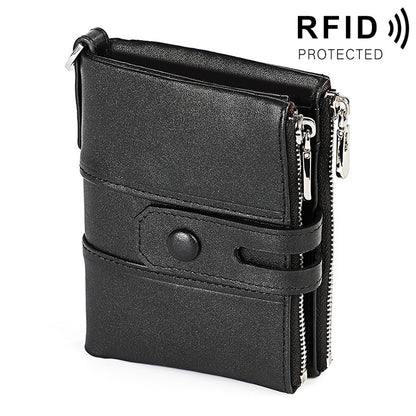 3529 Retro Crazy Horse Texture Double Zipper Anti-magnetic RFID Wallet compatible with Man with Card Slots