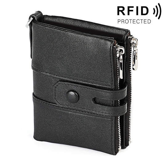 3529 Retro Crazy Horse Texture Double Zipper Anti-magnetic RFID Wallet compatible with Man with Card Slots