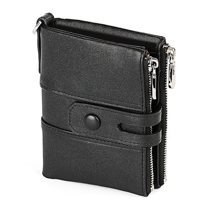 3529 Retro Crazy Horse Texture Double Zipper Anti-magnetic RFID Wallet compatible with Man with Card Slots