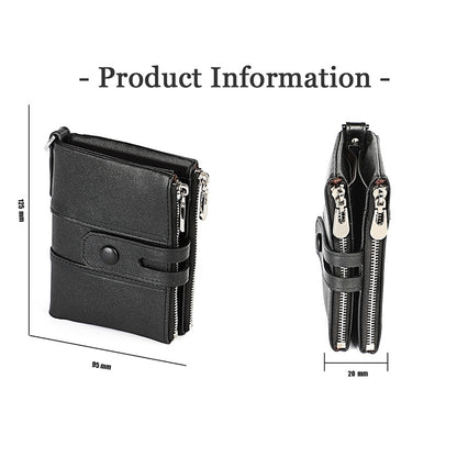3529 Retro Crazy Horse Texture Double Zipper Anti-magnetic RFID Wallet compatible with Man with Card Slots