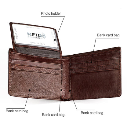 8018 Antimagnetic RFID Retro Fashion Crazy Horse Texture Leather Wallet compatible with Men and Women, 8018
