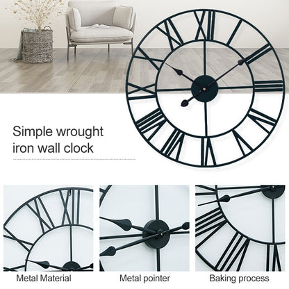 60cm Retro Living Room Iron Round Roman Numeral Mute Decorative Wall Clock (White), 50cm