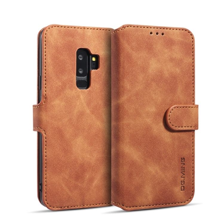 DG.MING Retro Oil Side Horizontal Flip Case with Holder & Card Slots & Wallet, compatible with Galaxy S9+