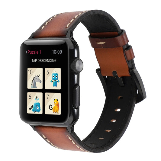 Retro Head-layer Cowhide Genuine Leather Watchband Compatible with Apple Watch Series 6 & SE & 5 & 4 40mm / 3 & 2 & 1 38mm, Compatible with Apple Watch Series 7 41mm / 6 & SE & 5 & 4 40mm / 3 & 2 & 1 38mm