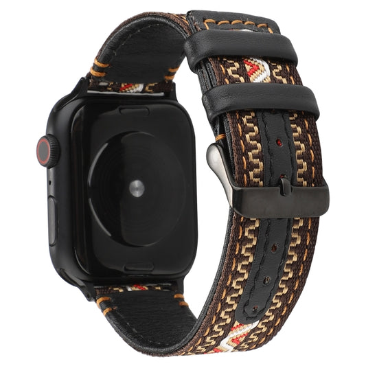 Ethnic Style Genuine Leather Strap, Compatible with Apple Watch Series 7 45mm / 6 & SE & 5 & 4 44mm / 3 & 2 & 1 42mm