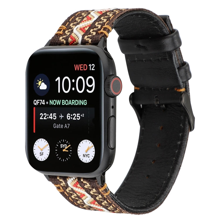 Ethnic Style Genuine Leather Strap, Compatible with Apple Watch Series 7 45mm / 6 & SE & 5 & 4 44mm / 3 & 2 & 1 42mm