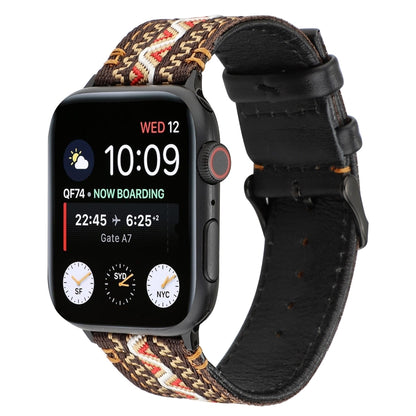Ethnic Style Genuine Leather Strap, Compatible with Apple Watch Series 7 45mm / 6 & SE & 5 & 4 44mm / 3 & 2 & 1 42mm