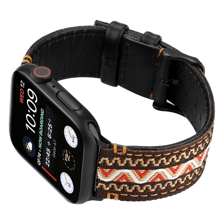 Ethnic Style Genuine Leather Strap, Compatible with Apple Watch Series 7 45mm / 6 & SE & 5 & 4 44mm / 3 & 2 & 1 42mm