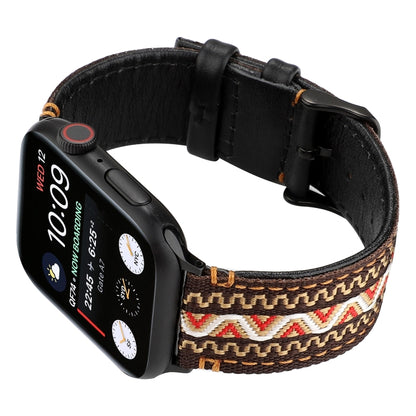 Ethnic Style Genuine Leather Strap, Compatible with Apple Watch Series 7 45mm / 6 & SE & 5 & 4 44mm / 3 & 2 & 1 42mm