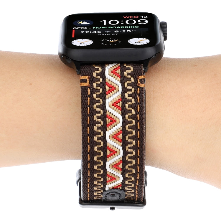 Ethnic Style Genuine Leather Strap, Compatible with Apple Watch Series 7 45mm / 6 & SE & 5 & 4 44mm / 3 & 2 & 1 42mm