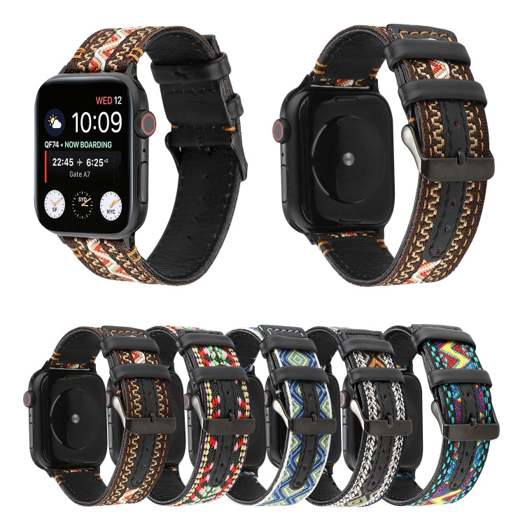 Ethnic Style Genuine Leather Strap, Compatible with Apple Watch Series 7 45mm / 6 & SE & 5 & 4 44mm / 3 & 2 & 1 42mm