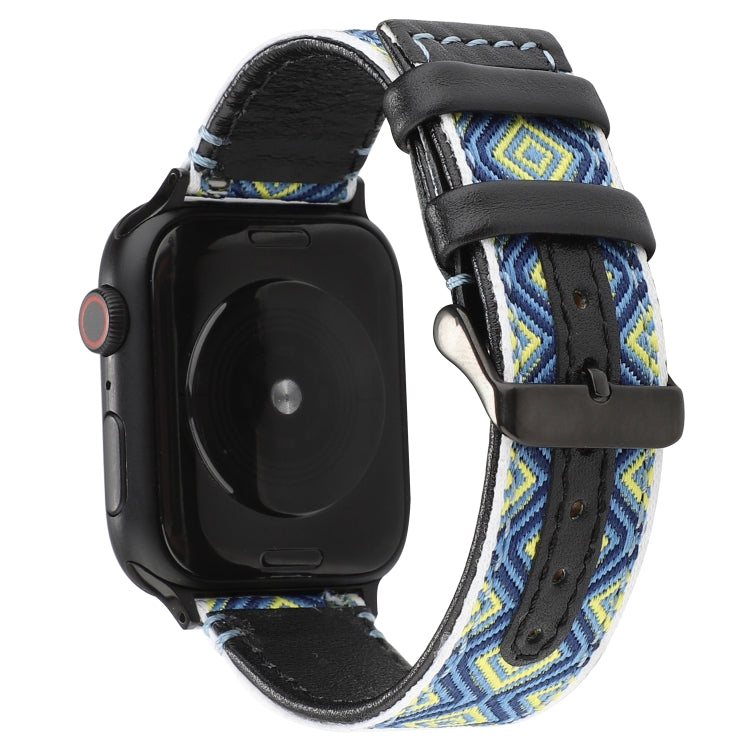 Ethnic Style Genuine Leather Strap, Compatible with Apple Watch Series 7 45mm / 6 & SE & 5 & 4 44mm / 3 & 2 & 1 42mm