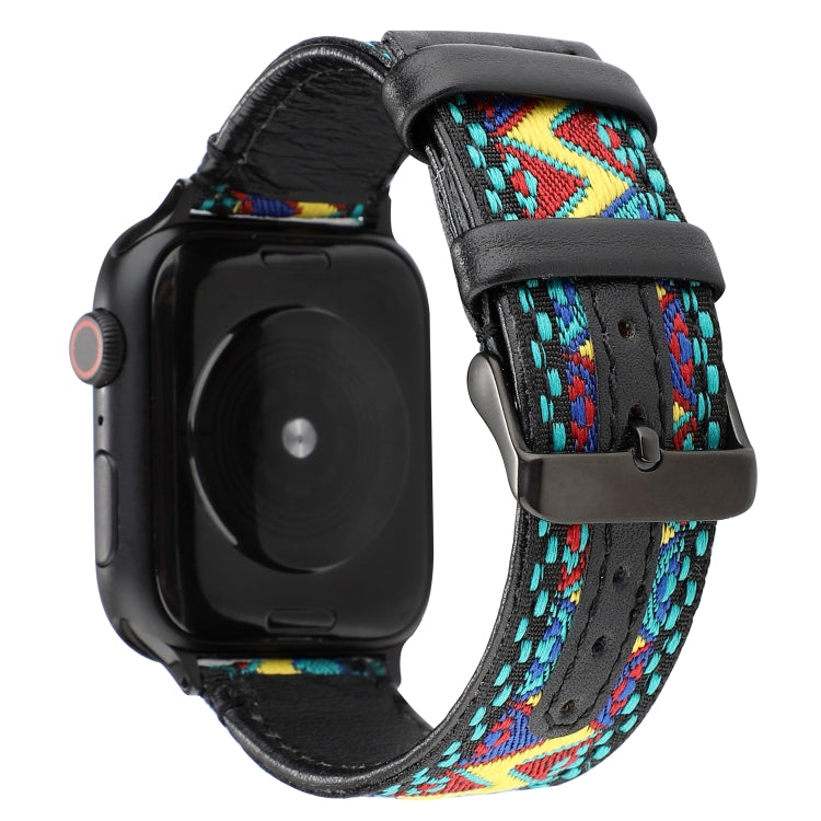 Ethnic Style Genuine Leather Strap, Compatible with Apple Watch Series 7 45mm / 6 & SE & 5 & 4 44mm / 3 & 2 & 1 42mm