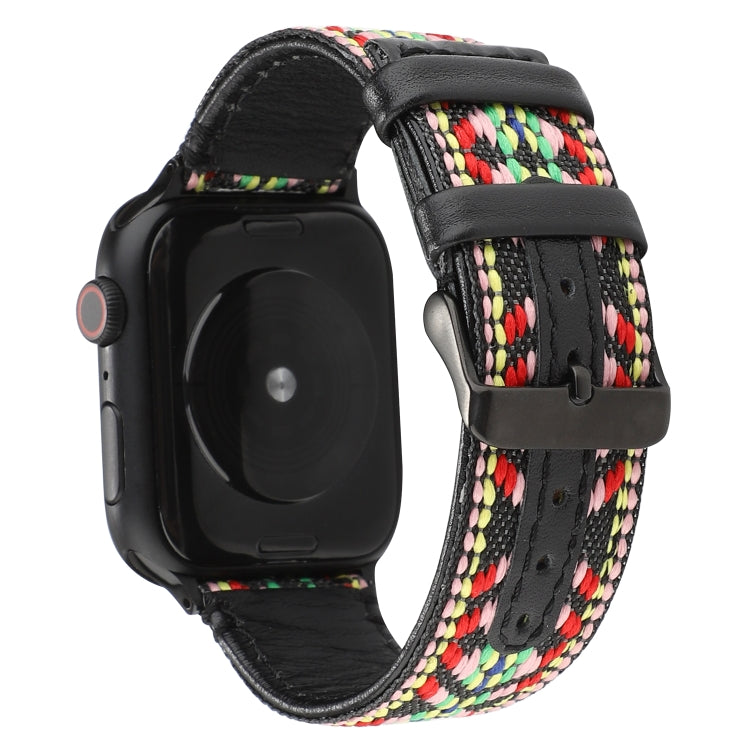 Ethnic Style Genuine Leather Strap, Compatible with Apple Watch Series 7 45mm / 6 & SE & 5 & 4 44mm / 3 & 2 & 1 42mm