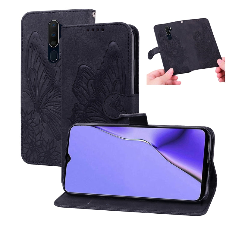 Retro Skin Feel Butterflies Embossing Horizontal Flip Leather Case with Holder & Card Slots & Wallet, Compatible with OPPO A9 (2020)