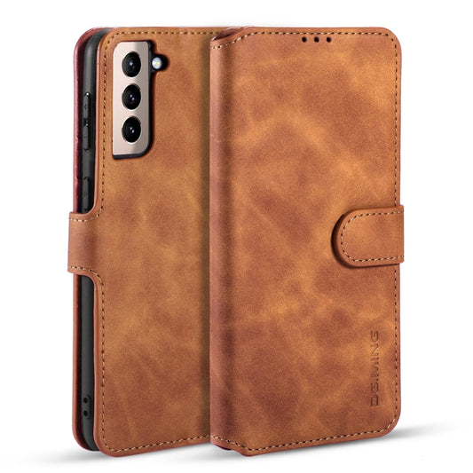 DG.MING Retro Oil Side Horizontal Flip Case with Holder & Card Slots & Wallet, Compatible with Samsung Galaxy S21+ 5G