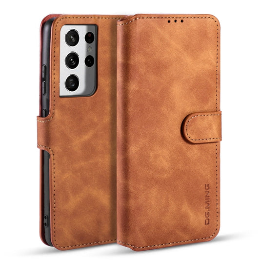 DG.MING Retro Oil Side Horizontal Flip Case with Holder & Card Slots & Wallet, Compatible with Samsung Galaxy S21 Ultra 5G