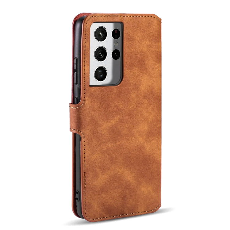 DG.MING Retro Oil Side Horizontal Flip Case with Holder & Card Slots & Wallet, Compatible with Samsung Galaxy S21 Ultra 5G